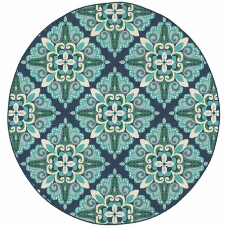 Palacedesigns 8 in. Blue & Green Floral Indoor & Outdoor Round Area Rug - Blue & Green - 8 in. PA3645231